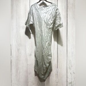 Heydari AVANT-GARDE Silver Metallic 1920's 100% Linen Maxi Dress Lagenlook NWT S
